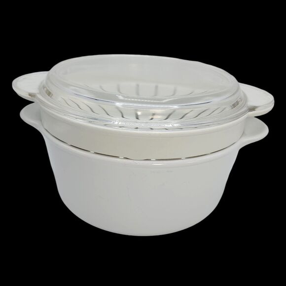 Vintage 80s Corning Ware 3Pc MIicrowave Plus M-225-R Casserole Dish Steamer Lid - Picture 3 of 13